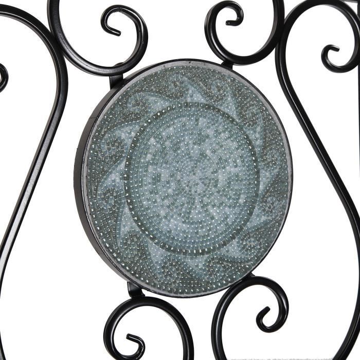 Chaise de jardin, balcon ou terrasse Trumpington - 92 x 50 x 39 cm - avec motif mosaïque en Métal - Noir et turquoise - Versa