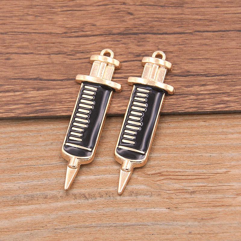 6 Style Medical Charm Jewelry: Drip Oil Stethoscope, Syringe, Heart Pendants in 2 Base Colors