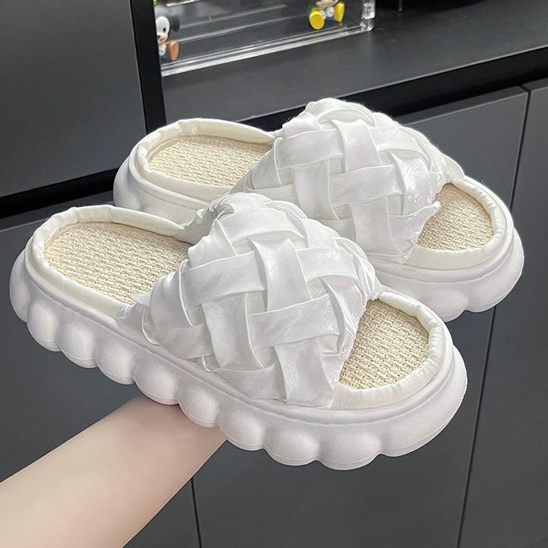 Linen slippers women's four seasons spring and autumn indoor household cotton and linen thick bottom home non-slip slippers