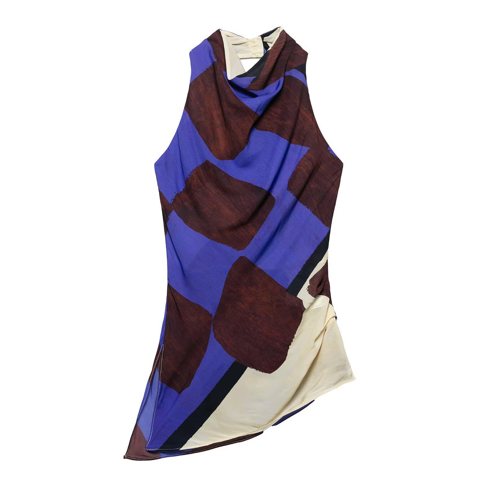 

Весна 2025 Женский европейский и американский принт Топ-халтер с повседневными брюками XS