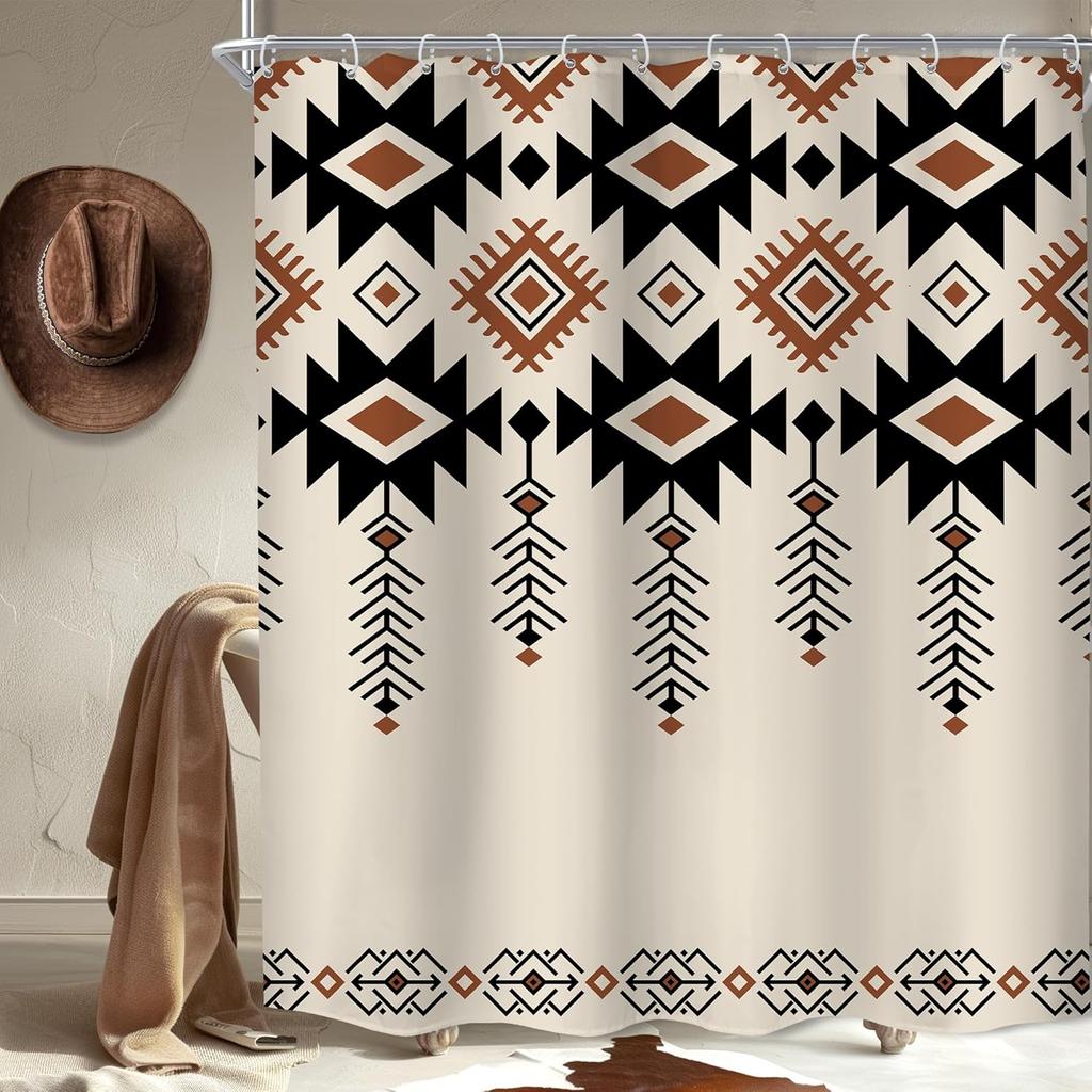 Western Aztec Shower Curtain For Bathroom Decor Southwestern Boho Vintage Geometric Tribal Ethnic Retro Navajo Native Beige