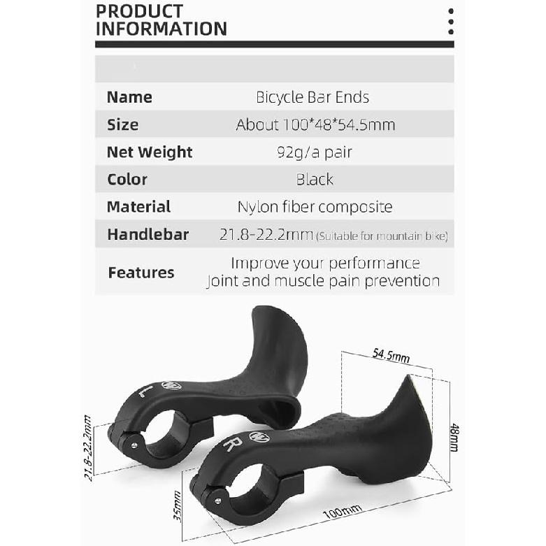 Bike Handlebar Ends Ergonomic No-Slip MTB Mountain Bike Road Cross-Country Bicycle Handlebar Extender Bar Ends Suitable For 21.8-22.8Mm Handlebar