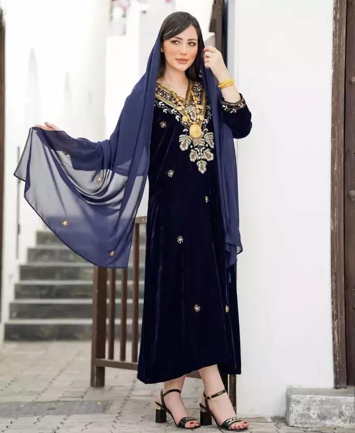 

Платье Абая Бархатное Фараша Кафтан Дубай Новый Исламский Марокканский Стильный FREE SIZE темно-синий