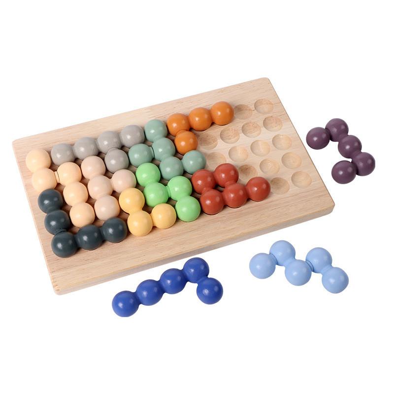 Educational Kids Wooden Brain Teaser Puzzle With Rainbow Bead Tracker For Gift