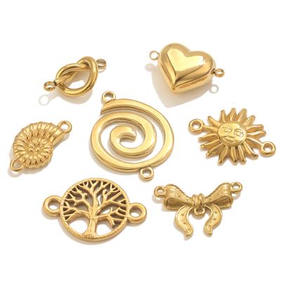 5pcs Stainless Steel Double Hole Charms Connection For Bracelets Necklace Jewelry Making DIY Heart Bow Gold Charms Connector