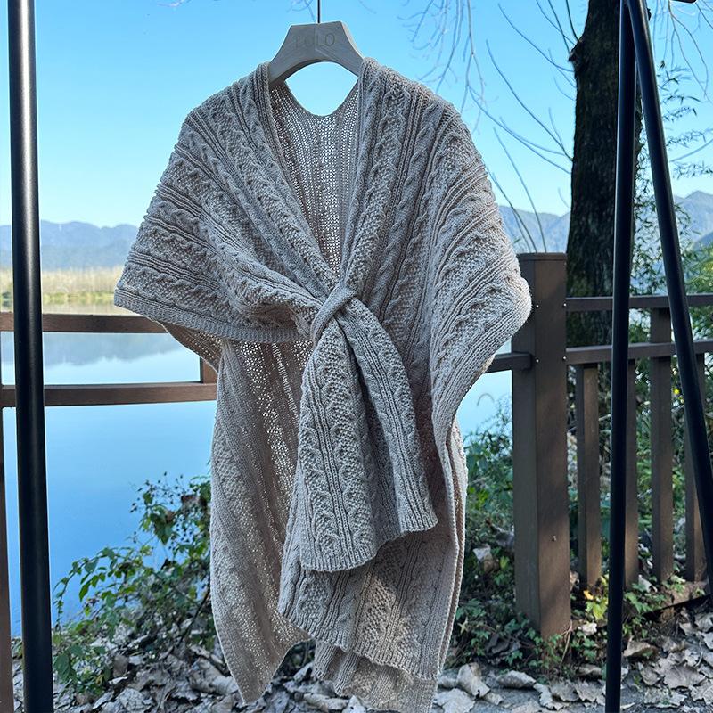 

Imitation Cashmere Extended Shawl Women S Outer Coat Cape Knitted High-End Retro Hollow Lazy Shawl S легкие хаки