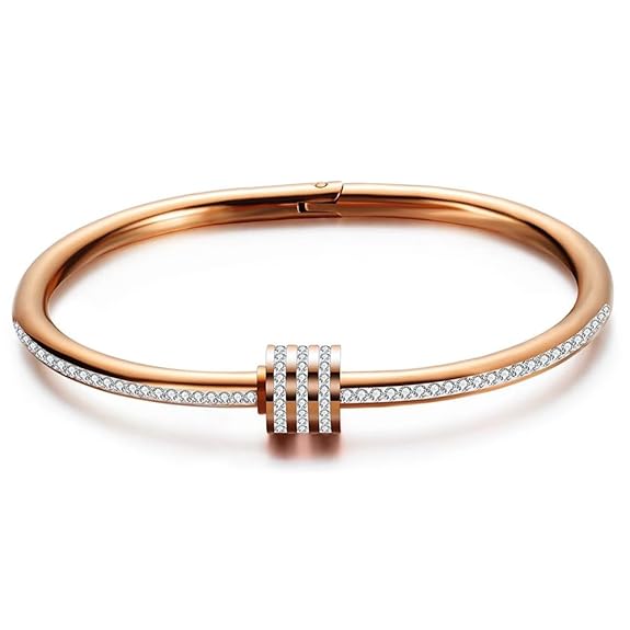 Gold Plated Stainless Steel Openable Crystal Cuff Bangle Bracelet For Women & Girls
