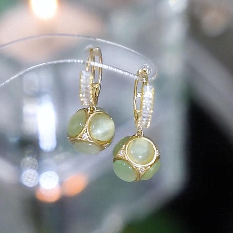 

Вінтажні сережки-краплі Котяче око : Зелено-рожевий літній дизайн преміум-класу для жінок зелений