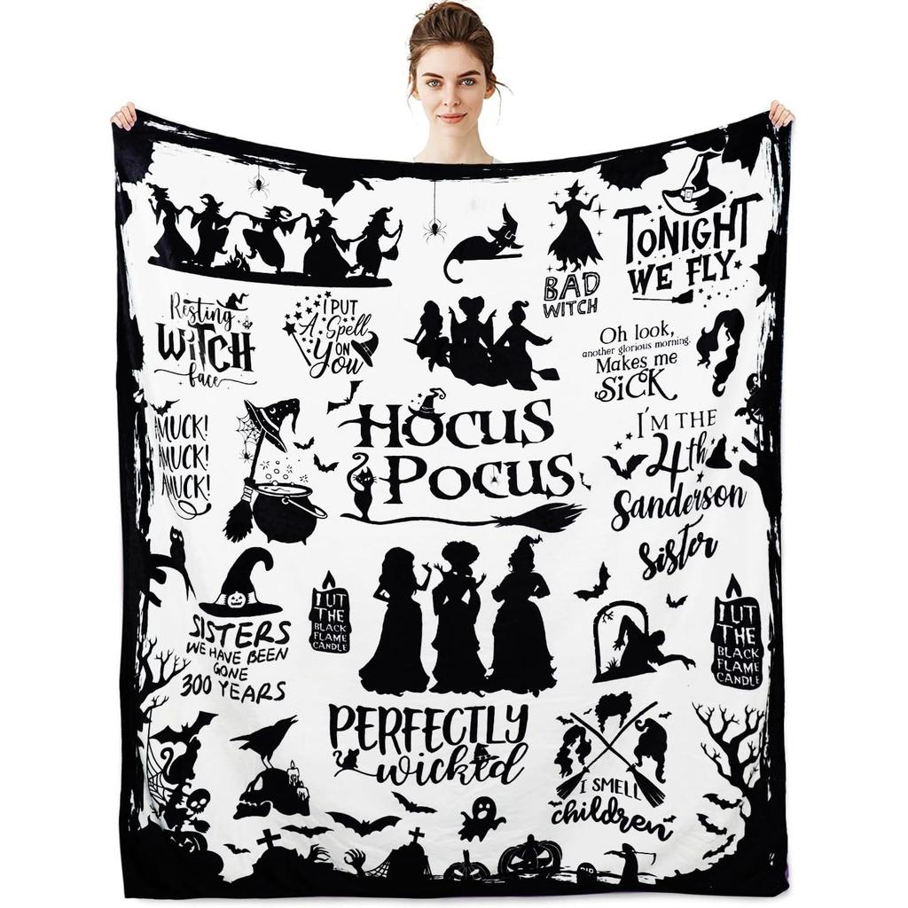 Halloween Witch Pattern Blanket Decoration Flannel Soft Comfortable Home Blanket Thermal Blanket Holiday Gift