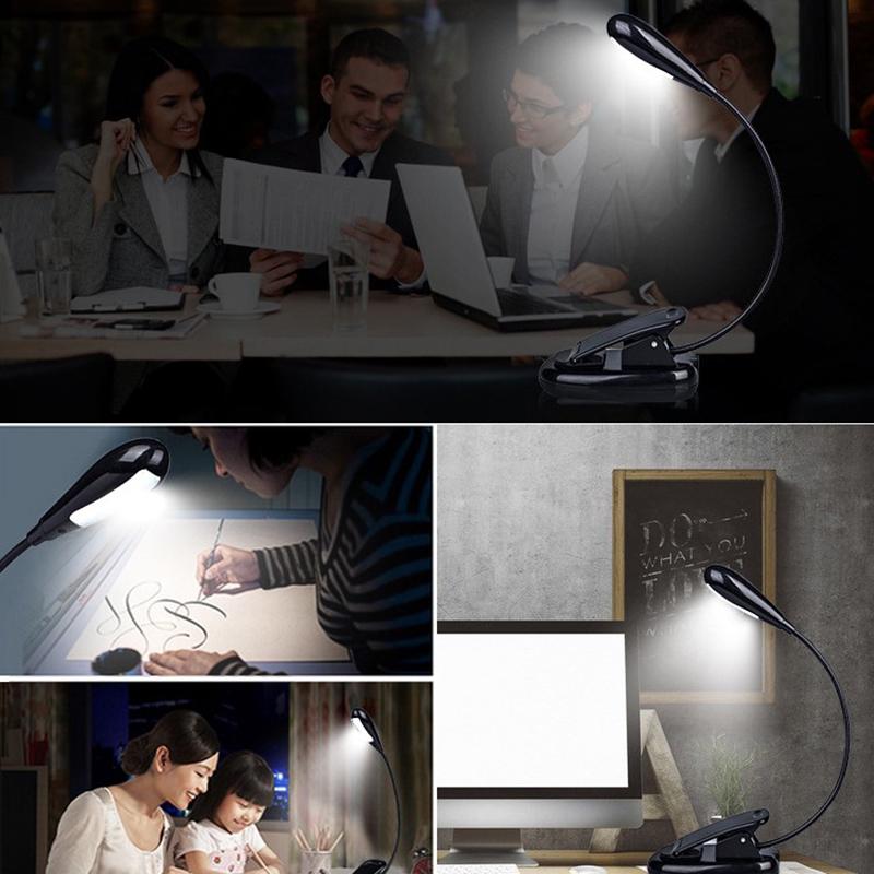 4 LED Reading Lamp Rechargeable and Flexible Gooseneck Nightlight Desktop Clip Light with Stand Music Stand Light