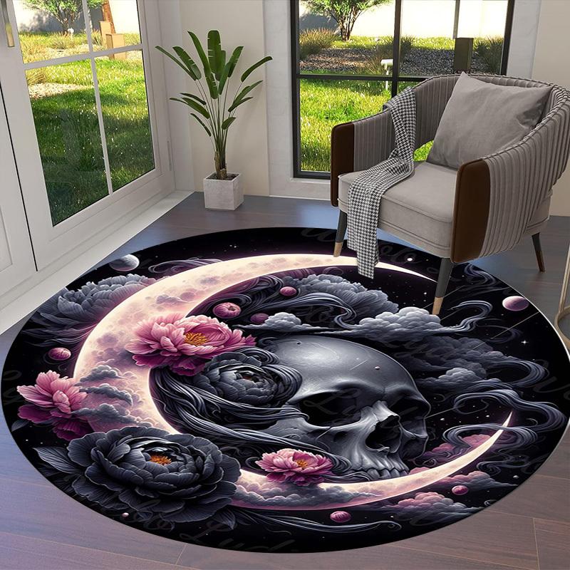 1pc Office Carpet Chair Mats Moonlit Skull with Flowers Yin-Yang Perfect for Decorating Office Chairs, Living Rooms, Or Bedrooms.YDT229