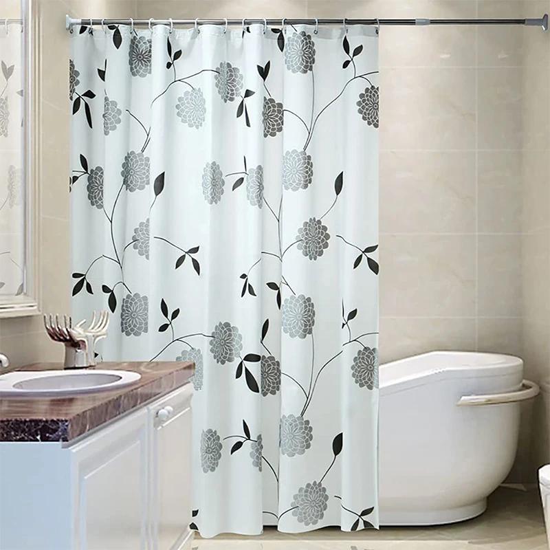 Shower Curtain Floral Extra Long Wet Room Curtain Lining Bathroom Mildew Resistant And Waterproof Shower Curtain 200X240Cm