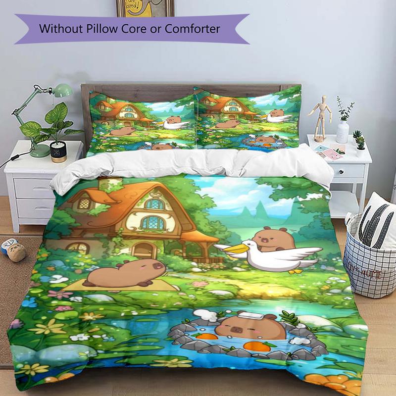 3pcs Anime Cartoon Design Bedding Set - Includes One Quilt Cover and Two Pillowcases (No Core) - Perfect for Bedroom and Guest Room Decorati