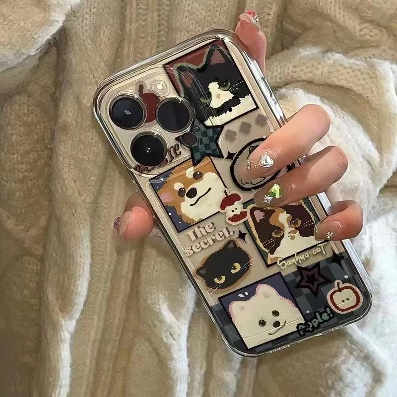 Pet Portrait Sticker Collage Pattern Phone Case for iPhone 17 16 15 14 13 12 11 16E Series Pro Max Plus Double Layer Protection