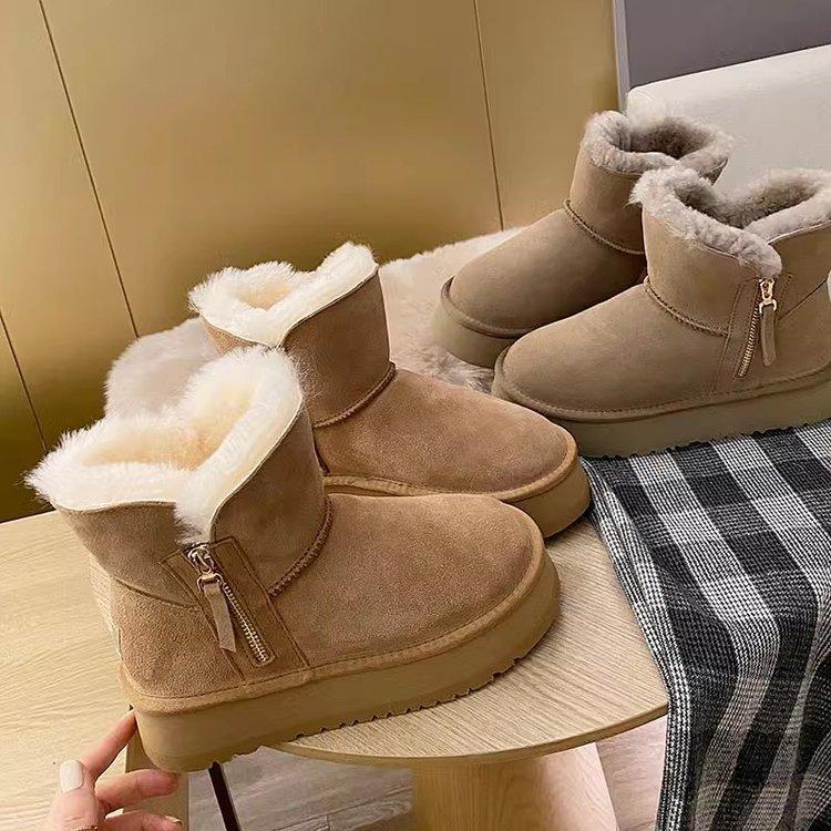 Soft Leather Version~ 4.5CM Non-slip Soft-soled Short Tube Thick Velvet Women's New Warm Thick-soled Snow Boots In the Winter of 2024