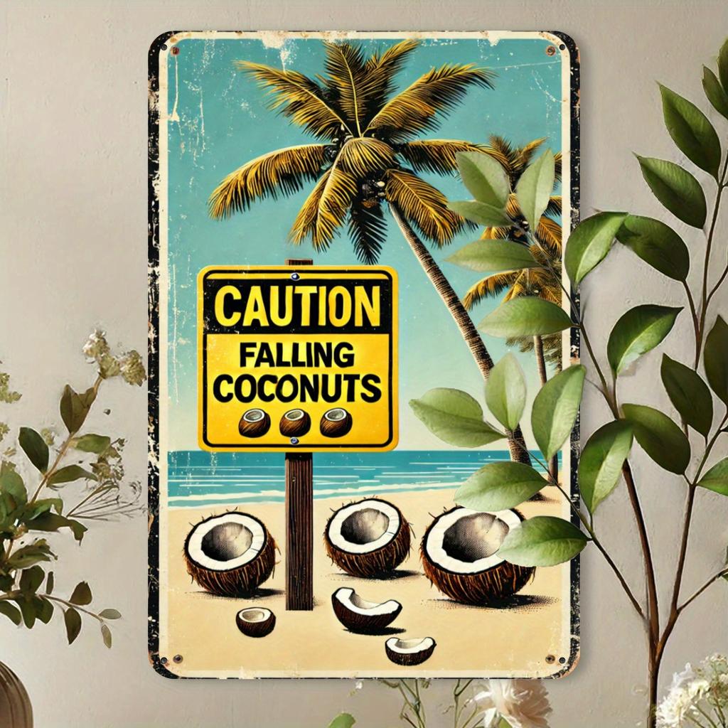 Funny Coconut Falling Warning Sign Vintage Metal Tin Wall Decor for Beach Pool Home Farm Garden Durable Iron Es