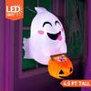 JOYFY 4.5 FT Cute Flying Ghost Halloween Inflatable with Pumpkin Candy Basket Broke for Home Window Decoration Yard