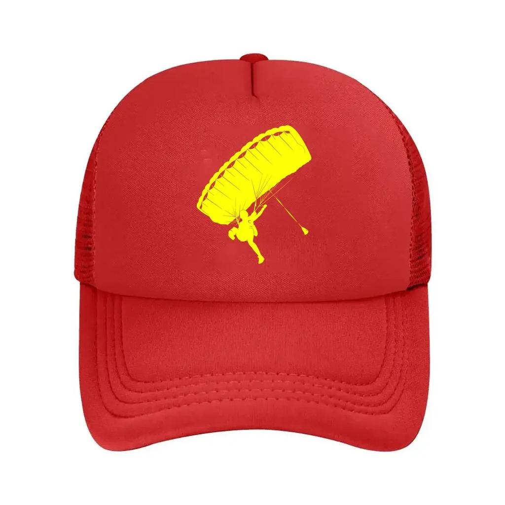 Yellow Parachute Adventure  Themed Skydiving Graphic Design Mesh Baseball Cap