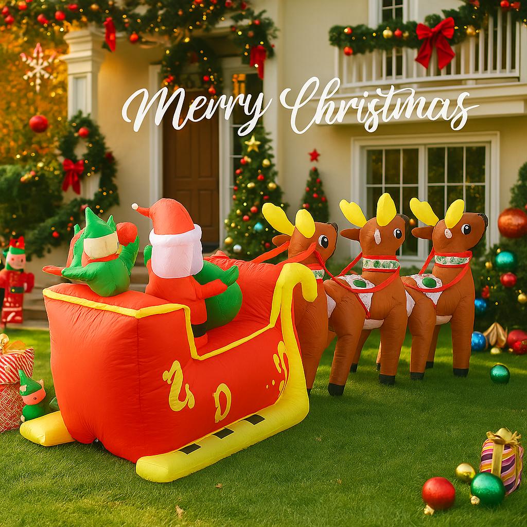 12.14FT LED Light Xmas Inflatable Reindeer Sleigh Santa Toy Yard Party Decoration Home Ornament Supplie Christmas Holiday Gifts
