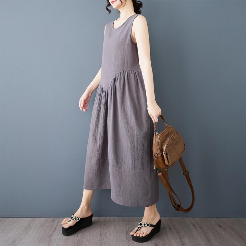 Dimanaf 2025 New Summer Women Plus Size Loose Vintage Dress Sleeveless Basic Sundress Casual Long Dress Maxi