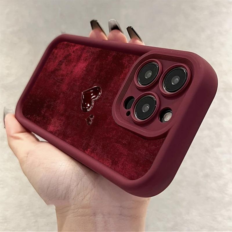 Wine Red Heart Pattern Phone Case For iPhone 17 16 15 14 13 12 11 Pro Max Silicone Cover For iPhone XS X XR 7 8 Plus 16E Fundas