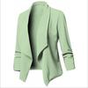 Women's Slim Fit Long Sleeve Solid Color Blazer Versatile Stretch Cuff Lapel Jacket For Office Wear, Elegant Career Open Front Coat For Commuting