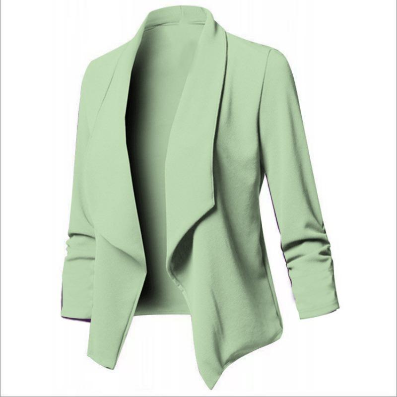 Women's Slim Fit Long Sleeve Solid Color Blazer Versatile Stretch Cuff Lapel Jacket For Office Wear, Elegant Career Open Front Coat For Commuting