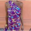 Summer Sexy Print One Shoulder Dress Women Elegant Retro Backless High Street Dresses Female Fashion Chic Slim Sleeveless Party Clothes