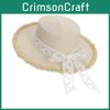 French Sweet Bowknot Straw Hat With Large Brim For Summer Beach Vacation Sun Protection