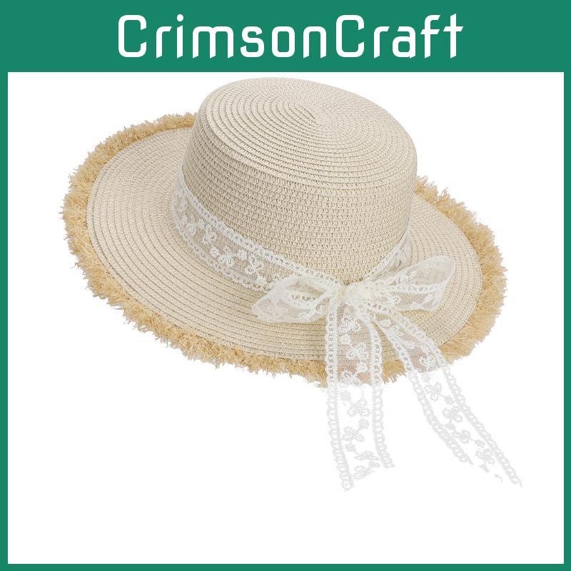 French Sweet Bowknot Straw Hat With Large Brim For Summer Beach Vacation Sun Protection