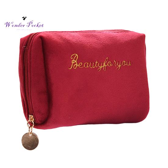 

Удобная женская косметичка с вышитой косметикой для хранения дам вино красного