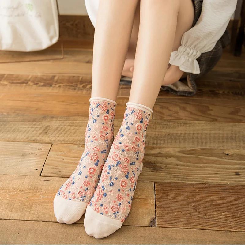 Fashion Cute Korean Style Girls Ladies Casual Crew Socks Colorful Flower Women Cotton for Spring Winter Happy Creative Gifts