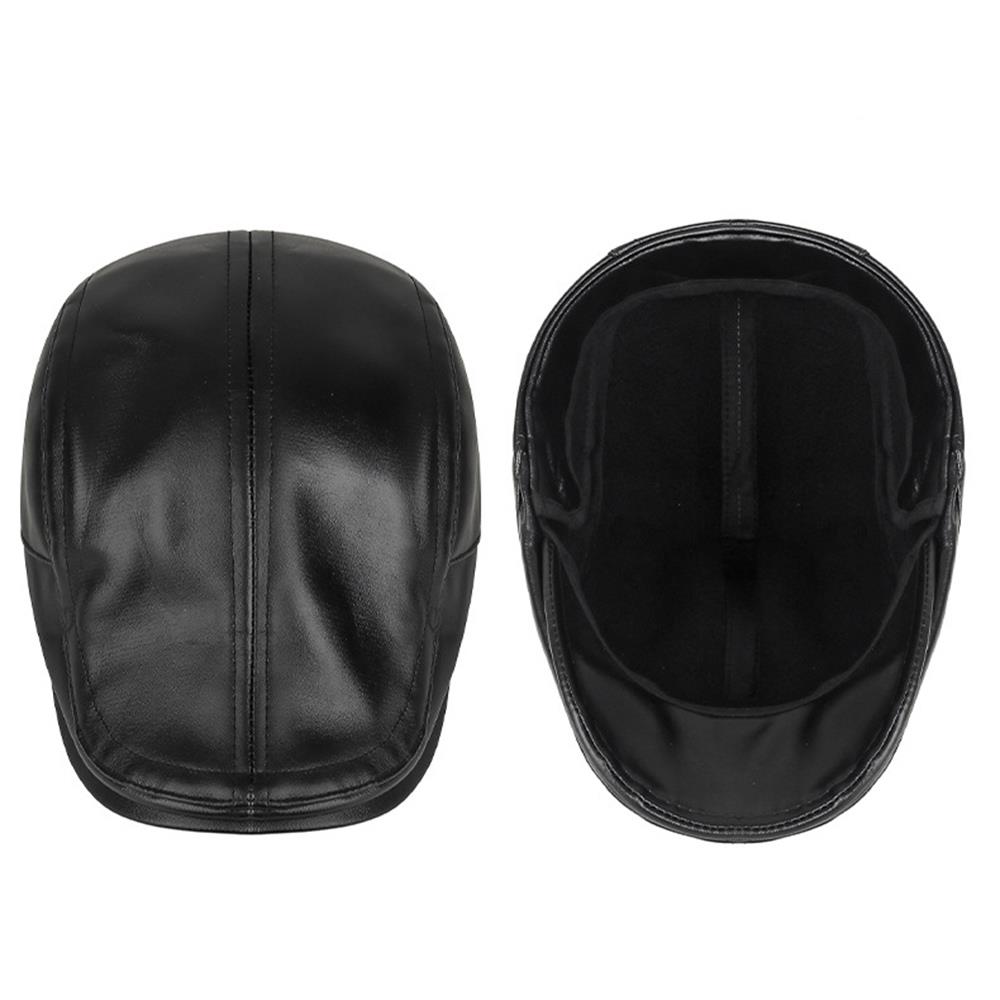 Men Retro Leather sboy Caps Autumn Winter Visor Beret Thicken Warm Hat Solid Forward Hat Windproof Ear Protection Hat