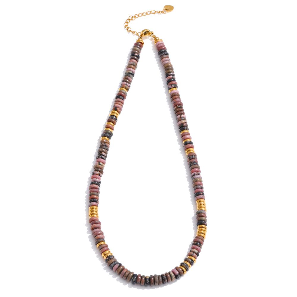 Colorful Natural Stone Beads Handmade Chain Y2K Fashion Necklace for Women Stainless Steel Waterproof Collar Jewelry Gift