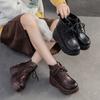 Johnature Retro Thick Sole Wedges Short Boots Genuine Leather Women's Height-increasing Shoes