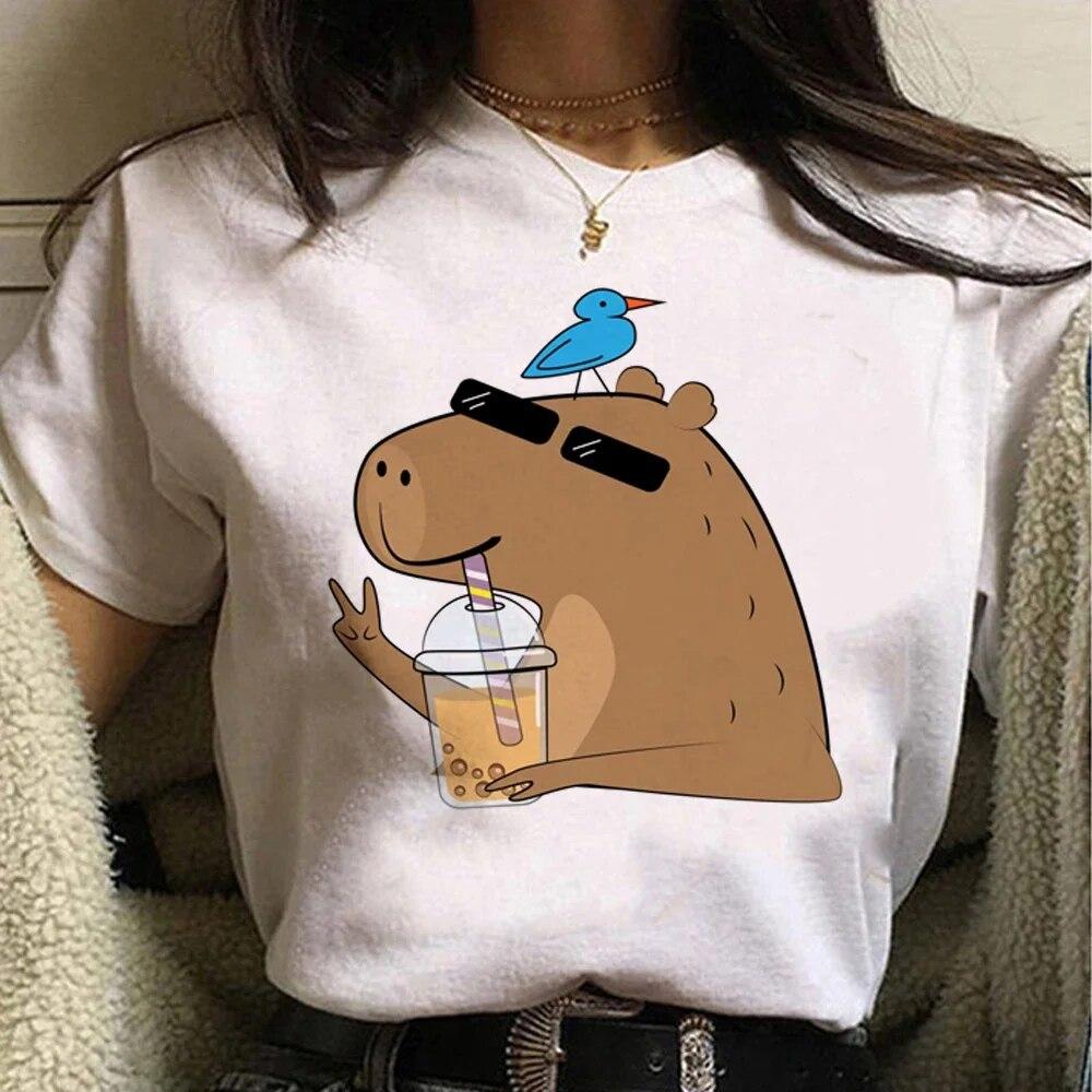Tričko Capybara Funny Capy narodeniny Grafika Ženy Neformálne Vintage tričká Roztomilá kreslená potlač Streetwear Ženy Tričká s krátkym rukávom
