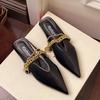 Fashion Pointed Toe Women's Slippers Chain Flats Fashion Mules Shoes Summer Woman 2025 New Designer Sandals Cozy Walking Chaussure Femme
