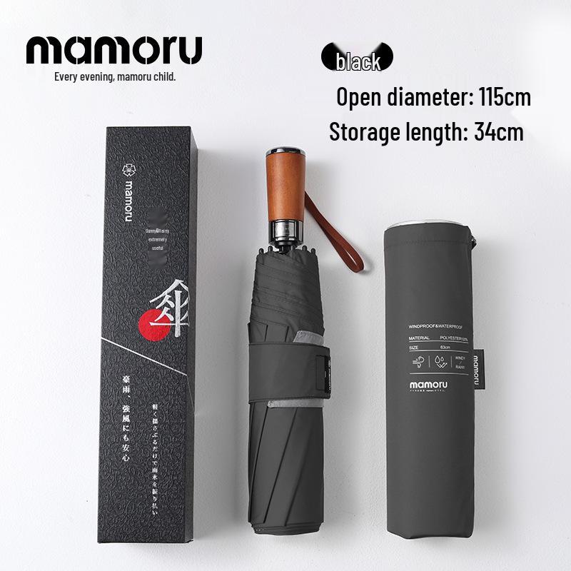 

Высококачественный мужской автоматический складной зонт с ручкой из массива дерева, устойчивый к штормовому ветру 26-inch 8-rib чёрный