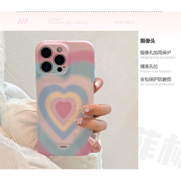Girl's gradient heart case suitable for iPhone 16, Apple 17 Pro Max, soft film, full coverage for 13, Korean style for 15
