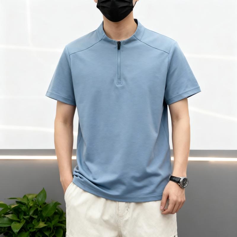 Men's Half Zip Short Sleeve Polo - Casual Stand Collar T-Shirt