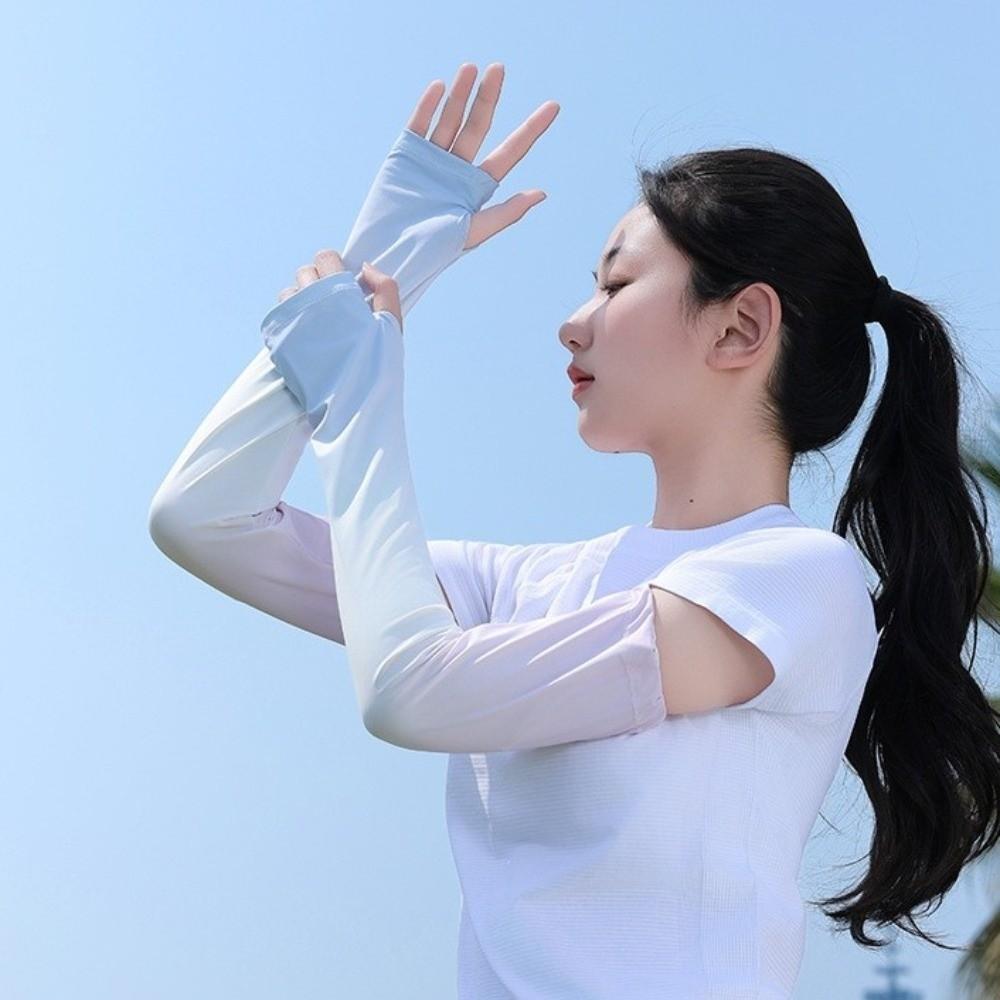 Gradient Color Sunscreen Arm Sleeves Flared Cycling Arm Cover Cute Ice Silk Arm Sleeves  Ladies