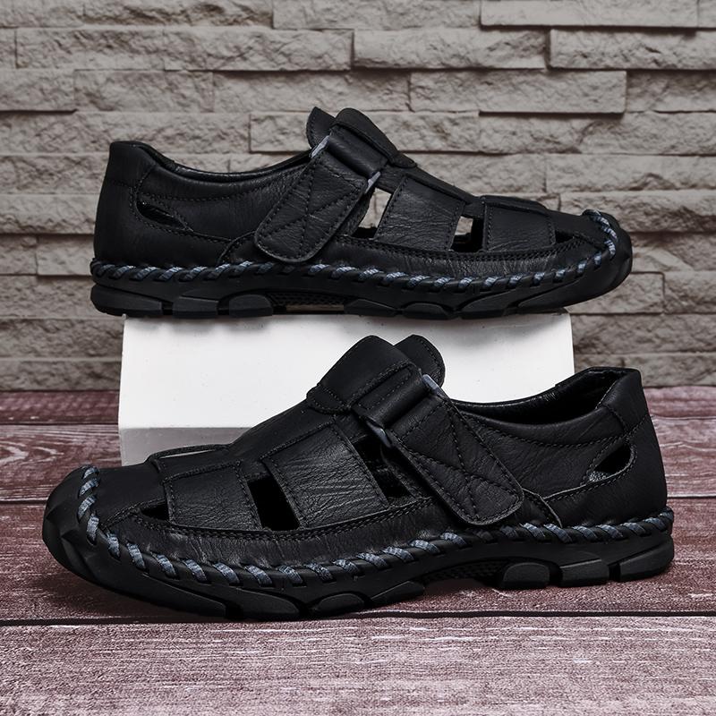 Fashion Breathable Man Summer Flats Fashion Wrap Toes Hollow Out Sandals Casual Leather Sandals for Men Outdoor Soft Loafers Beach Flats