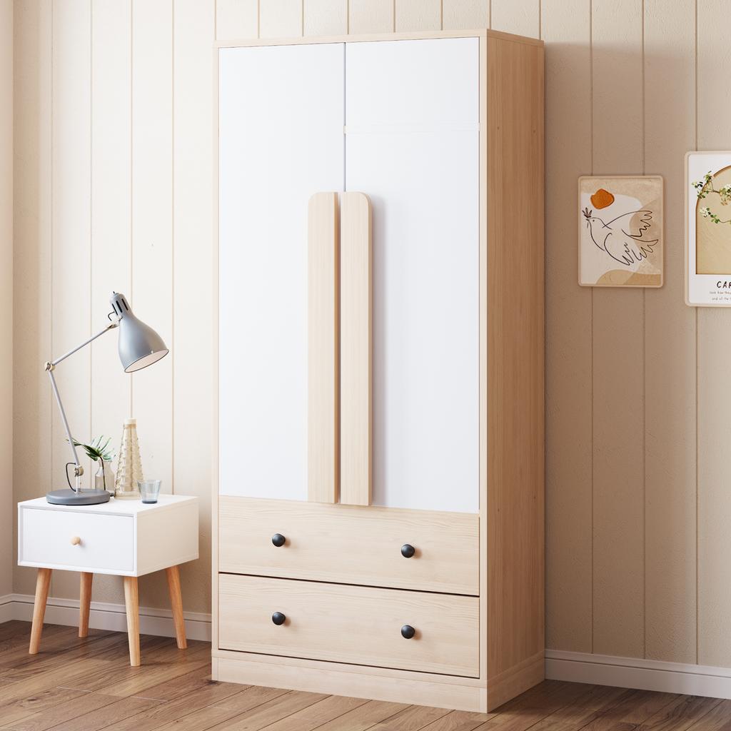 Kleiderschrank 70*40*170cm, Design mit Doppeltüren, mit Schubladen und Staufächern, Holzfarbe+Weiß (Alte SKU: LDB00307AAN)
