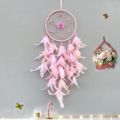 Traumfänger Elegant Handgewebt Rosa Federn Windspiel Wandbehang Schlafzimmer Hängende Ornamente Geburtstagsgeschenke Heimdekoration
