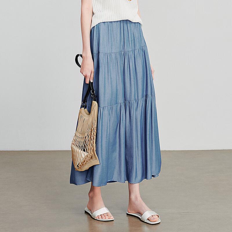 Chuyu Women's Faux Denim A-line Tiered Skirt