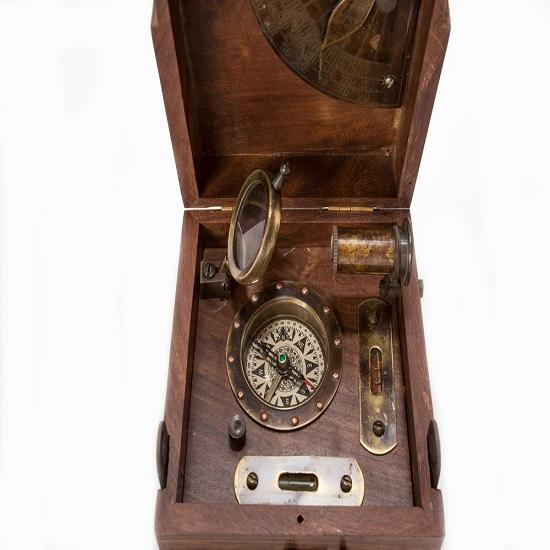 Marine Master Box Maritime Instrument Compass Spirit Level Alidade Scale Magnifying Glass Collectibles Vintage Antique Christmas Present
