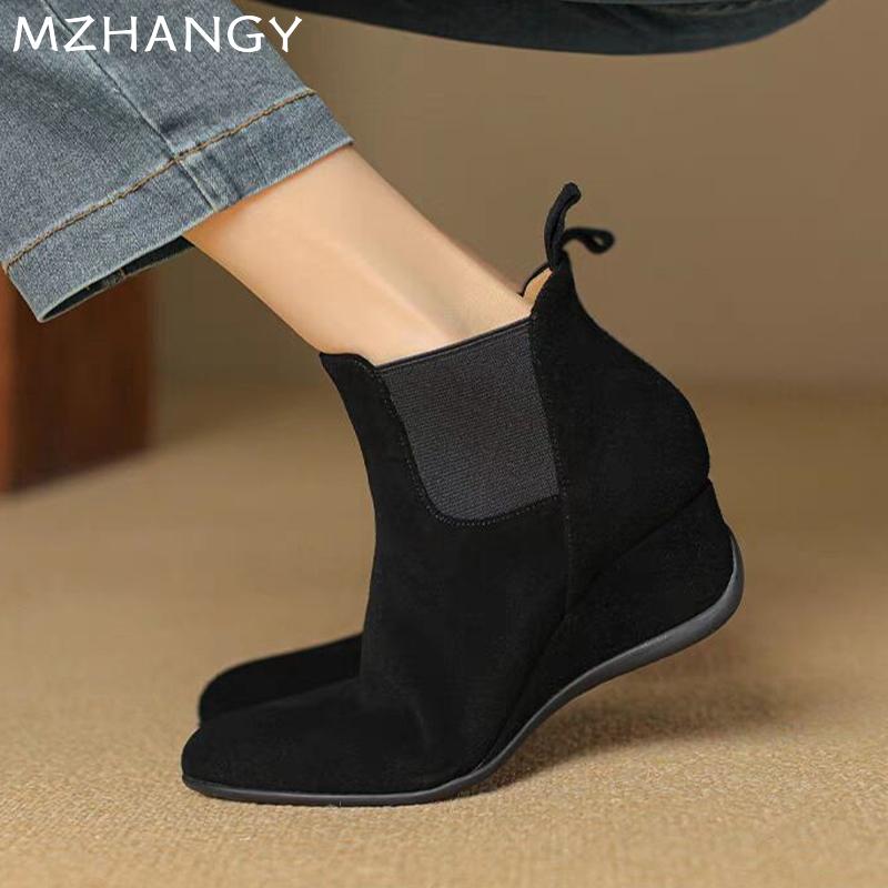 Wedges Women Ankle Boots Suede Designer Shoes Woman 2025 Trend Snow Boots Fashion Walking Winter New Goth Mujer Chelsea Boots