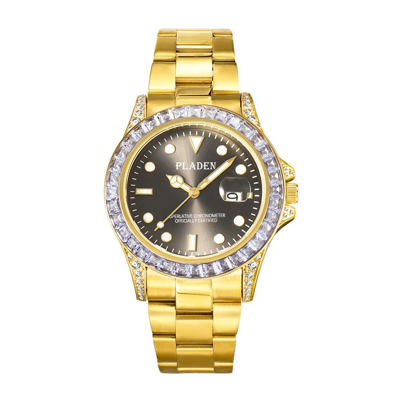 PLADEN Brand Casual Watch Men Latest Diamond Bezel Quartz Watch Classic Luxurious Automatic Date Clock Dive relogio masculino