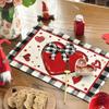 Buffalo Plaid Red Heart Valentine's Day Placemats Table Runner Seasonal Bow Tie Table Mats for Party Kitchen Dining Decoration