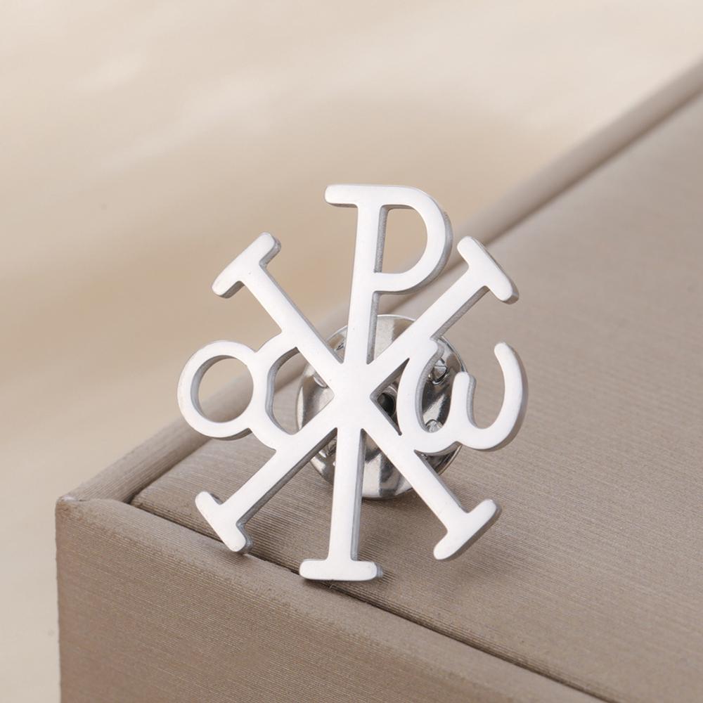 Dawapara Chi Rho Cross Brooch Pins Christogram Greek Symbol Religious Jesus Christian Jewelry Stainless Steel